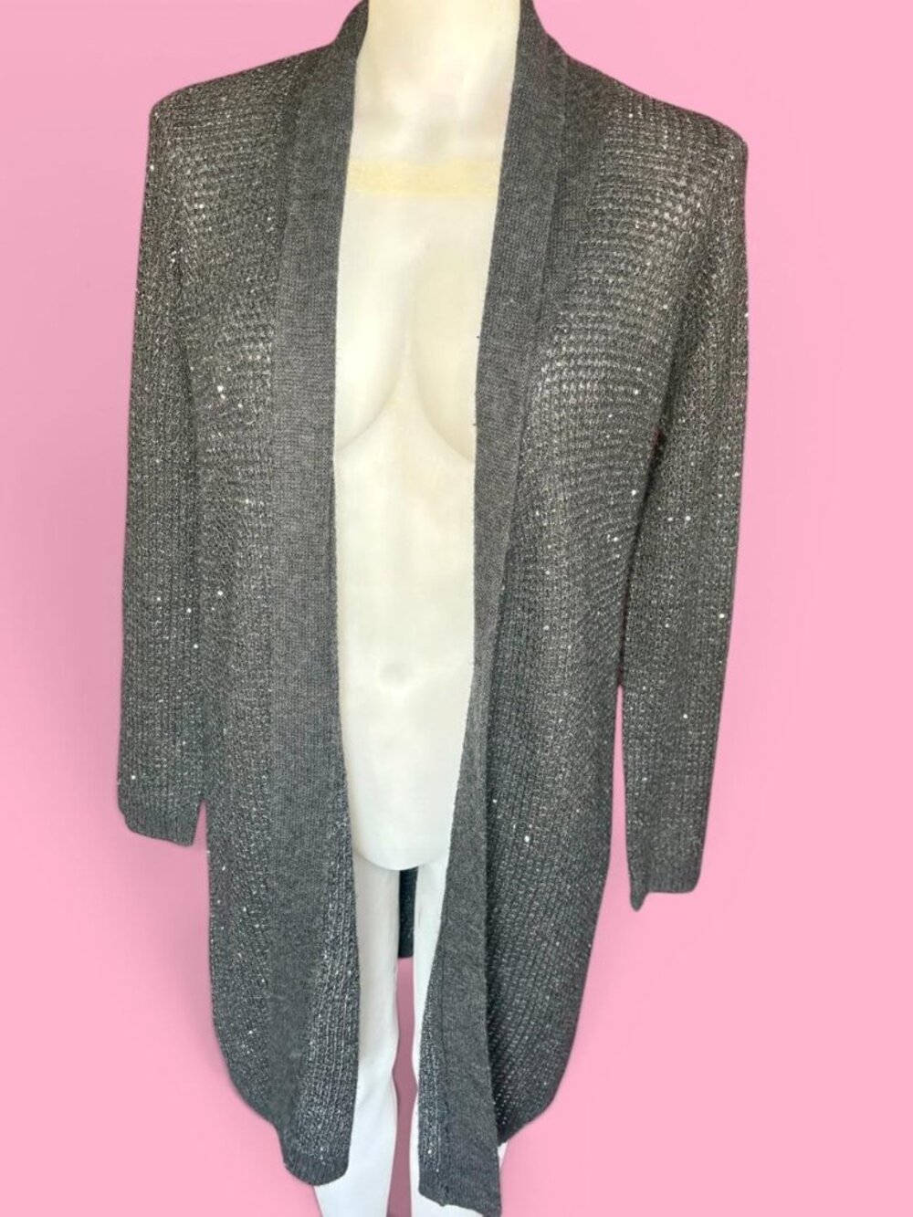 2014 Victoria’s Secret gray sparkle longline open cardigan
